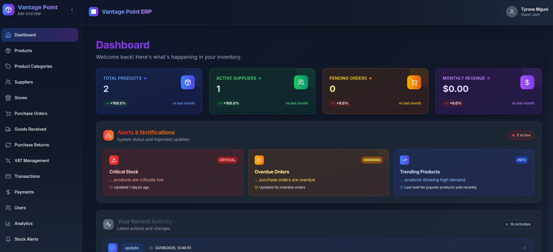Vantage Point Web Dashboard on Mac